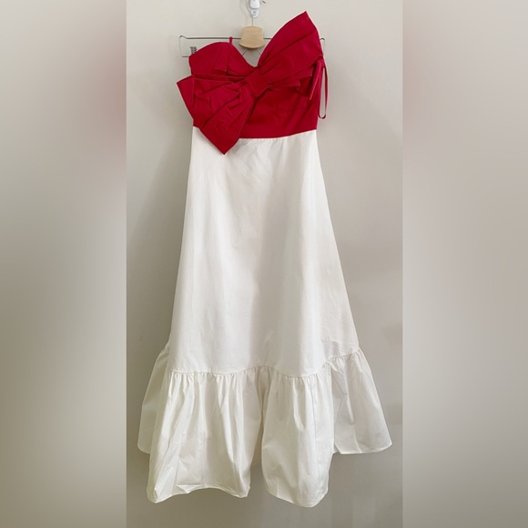 ANTHROPOLOGIE Bow-Tie Maxi Dress size 2 new with tag red white nwt - Picture 9 of 11